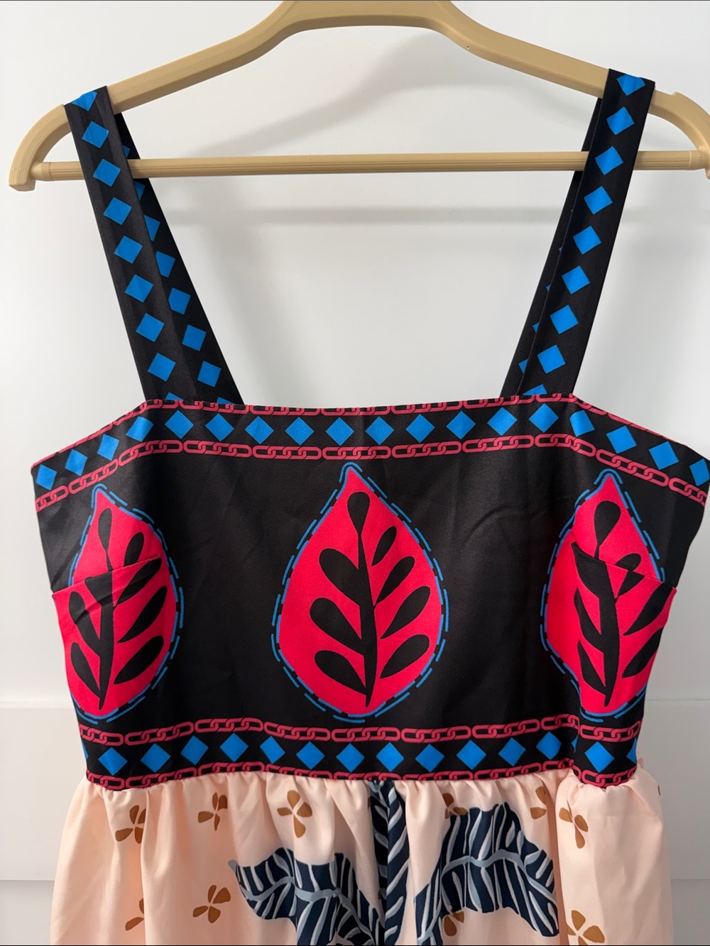 Maxi Sundress with Pink & Navy Leaf Print - Picture 2 of 12
